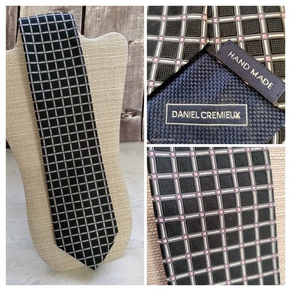 Daniel Cremieux Other - Daniel Cremieux Tie Mens Hand Made USA 100% Silk Geometric Black w/ Pink Long